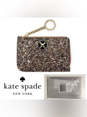 🆕KATE SPADE - NWT - ROSEGOLD SPARKLE GLITTER CARD HOLDER WALLET KEYCHAIN FOB